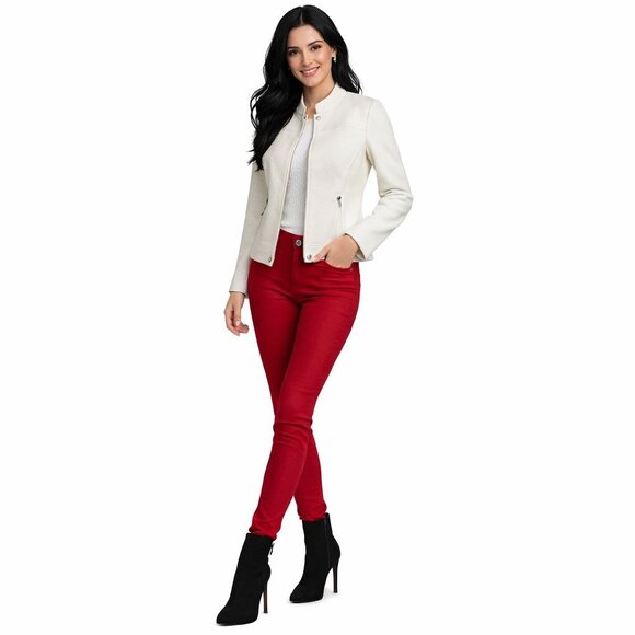 Banana Republic Size 0 Ivory Textured Cotton Blend Jacket Zipper Button Snaps - Picture 4 of 16